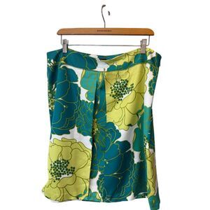 Ann Taylor Floral Print Skirt Teal Yellow Bold Pattern Summer Office Size 16 NWT